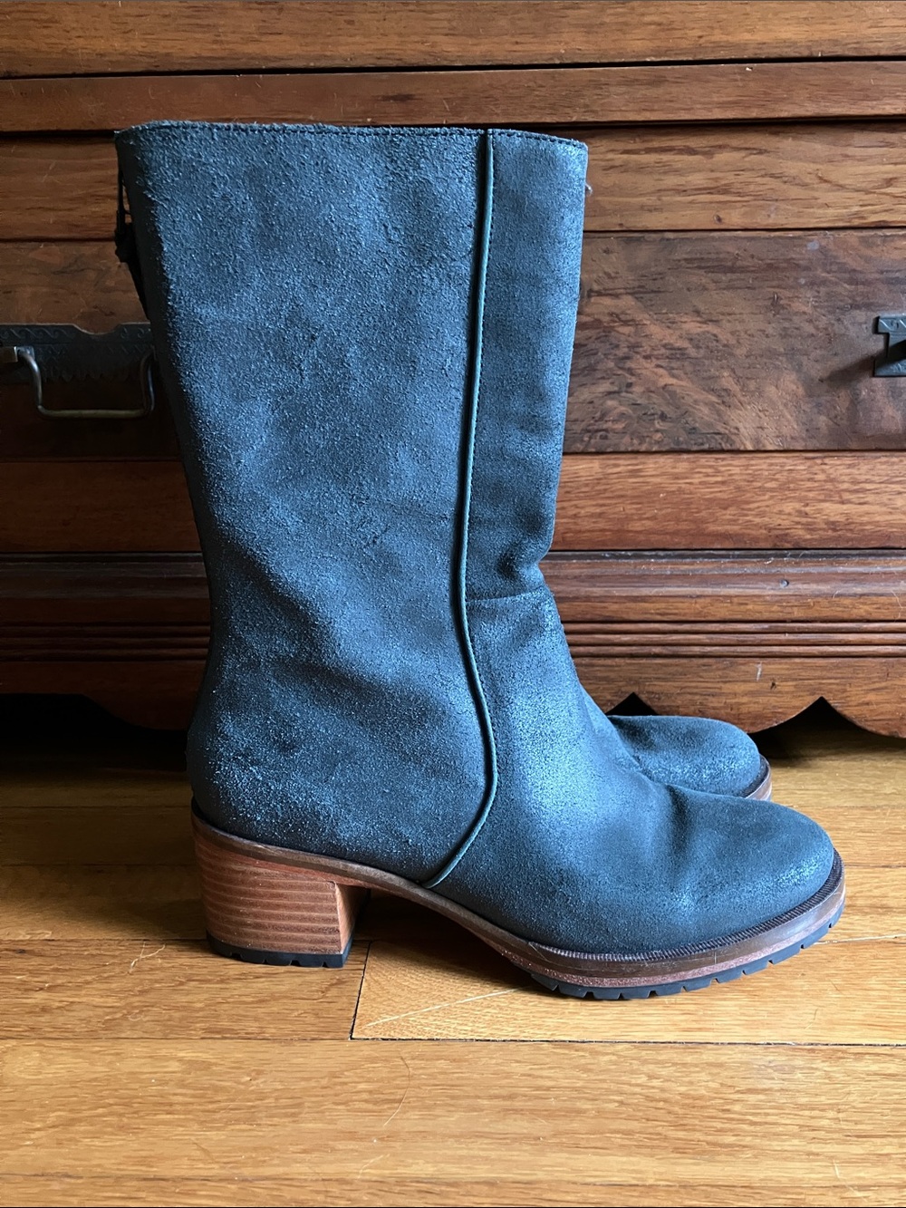 CAMPER Gray-Blue Mid-Calf Burnished Leather Boots EU 37 US 6.5-7